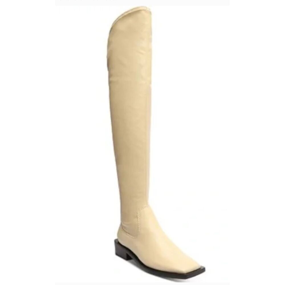 Schutz Over the Knee Leather Boots Guily Eggshell Square Toe - Size 7.5